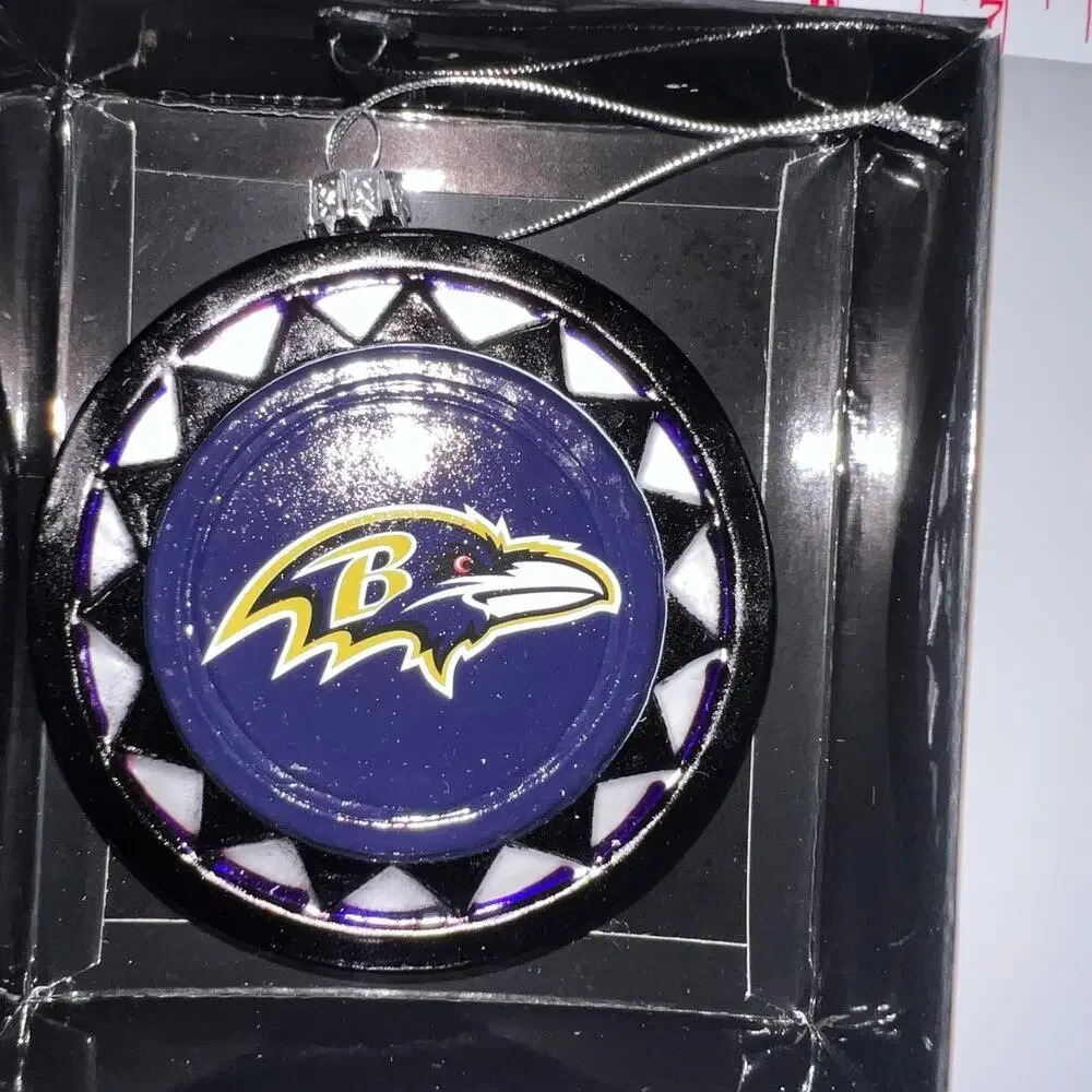 NFL Baltimore‎ ravens blown logo disc glass Ornament 4.5”